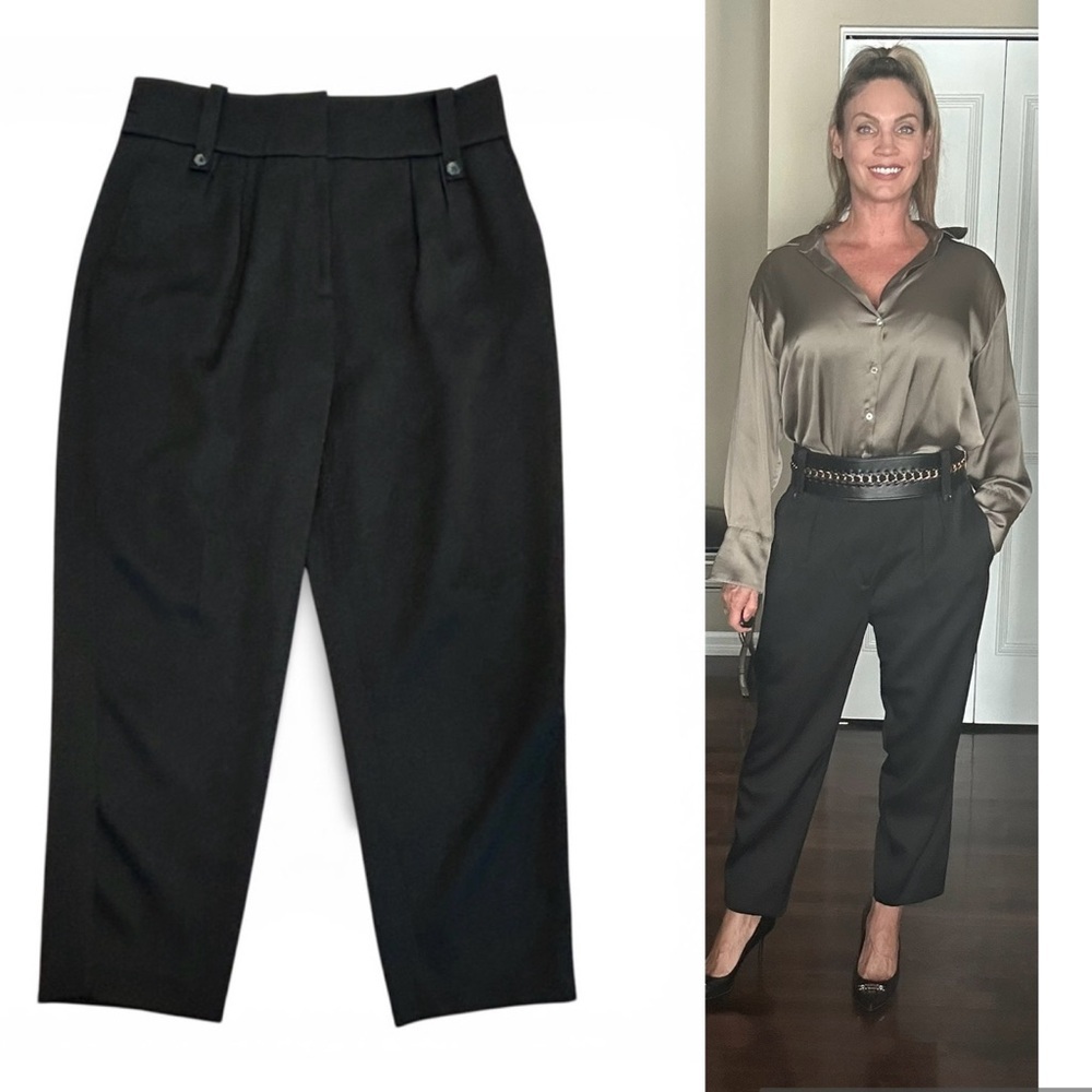 Reiss black satin high waisted slim fit tapered ankle length pants Sz 10 NWOT